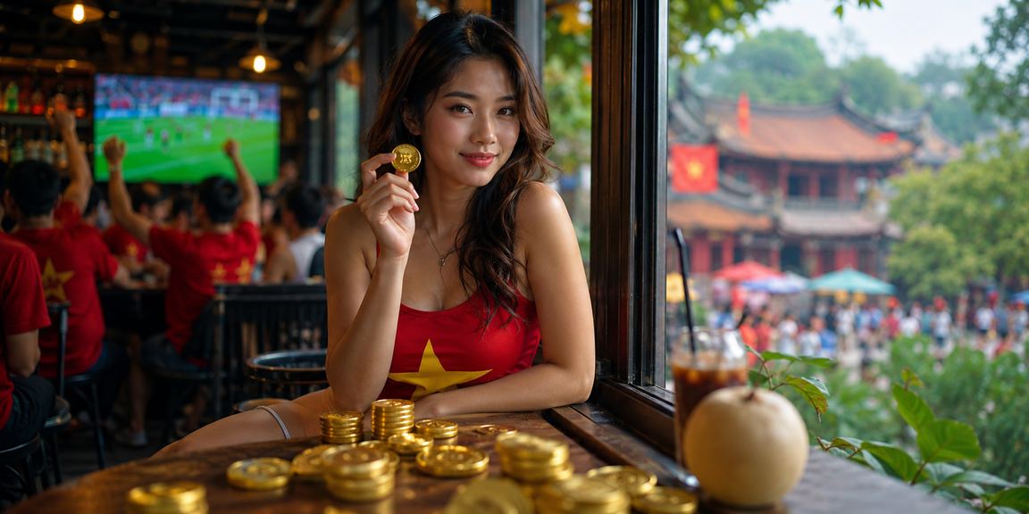 Người dùng Hà Nội xem tỷ lệ kèo thể thao trên điện thoại cạnh ly cà phê sáng