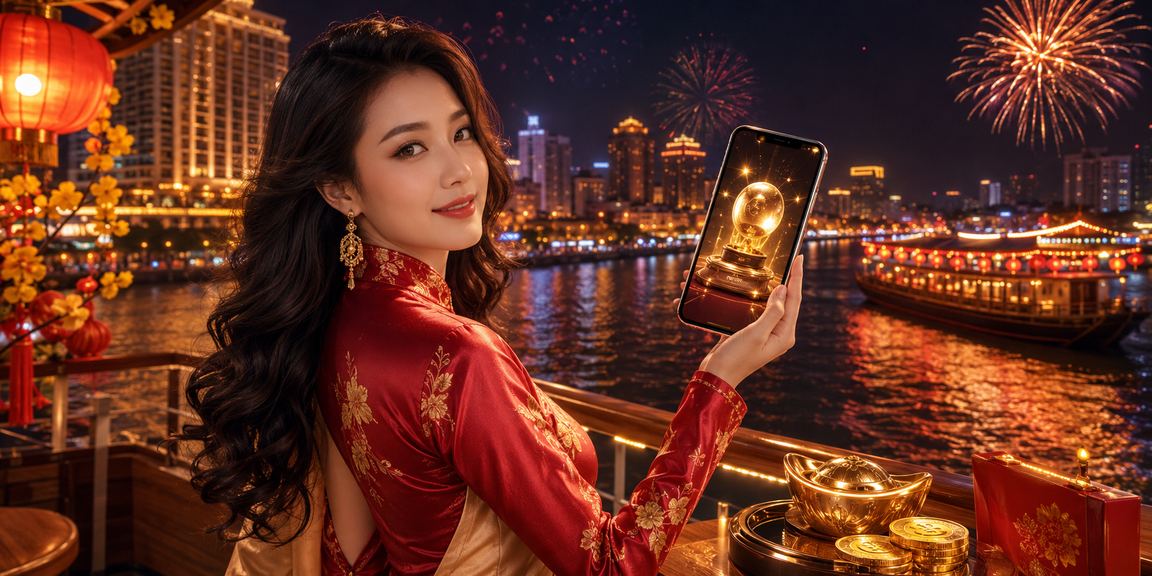 Người phụ nữ mặc áo dài trải nghiệm casino trên điện thoại tại vùng Mekong